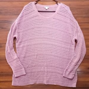 J Jill Open Knit Sweater Long Sleeve Tunic Dusty Rose Pink Woman's Sz M Medium